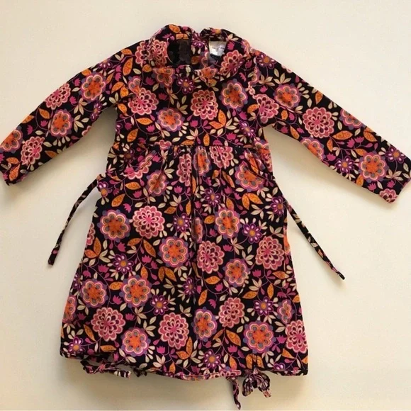 Vintage Hanna Andersson Floral Corduroy Dress Balloon Hem Tie Waist Size 2T (90) - Picture 2 of 9